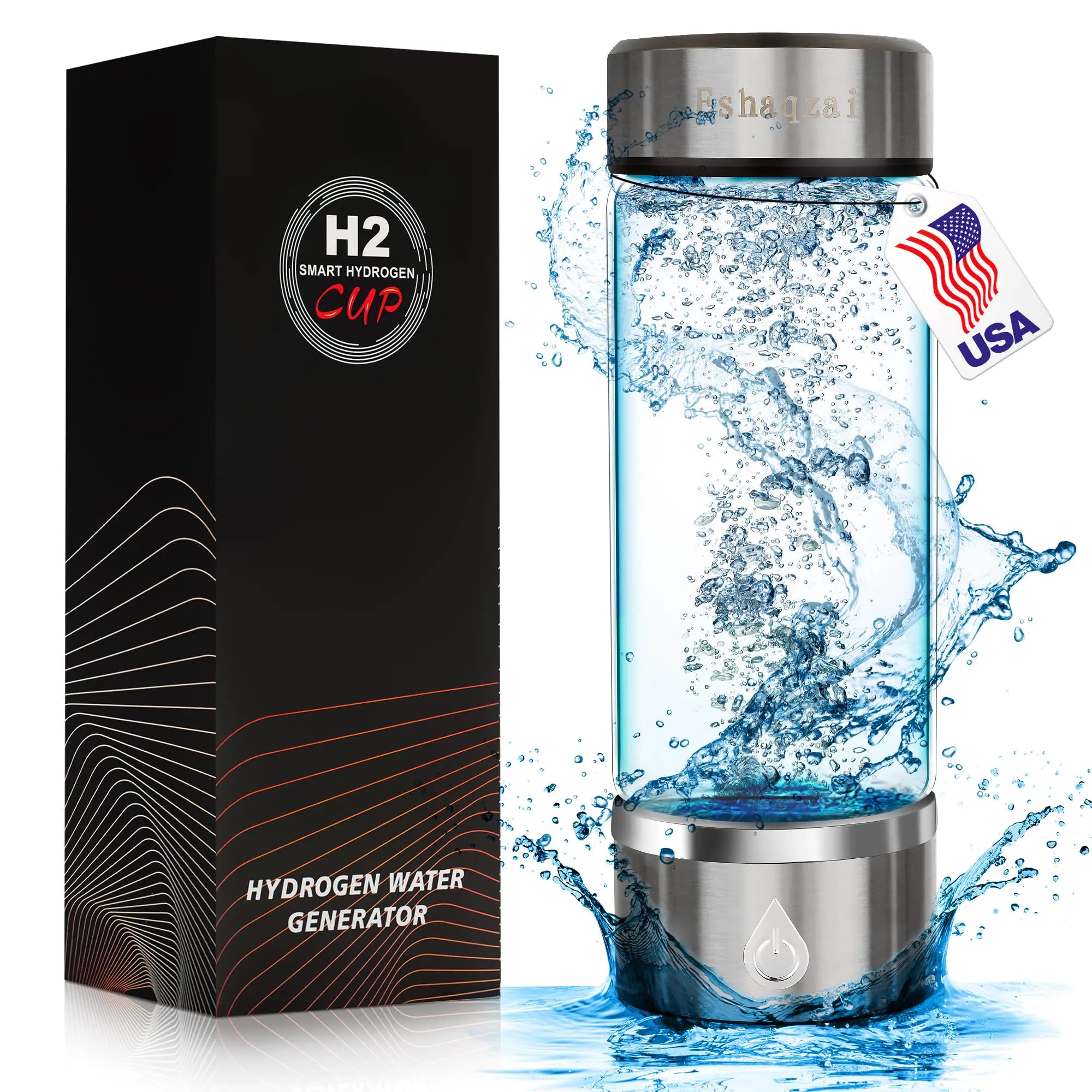 Hydrogen Water Bottle Generator β 14 oz | SPE/PEM Technology | Rechargeable