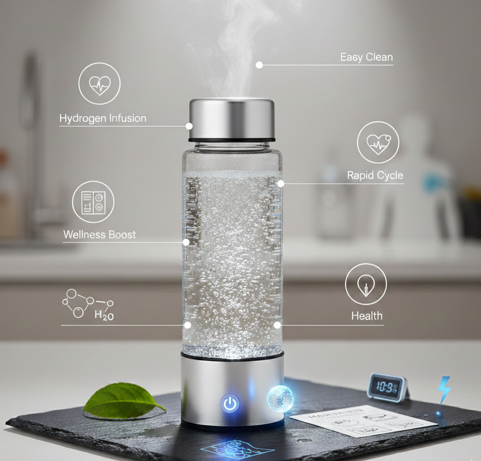 Hydrogen Water Bottle Generator β 14 oz | SPE/PEM Technology | Rechargeable