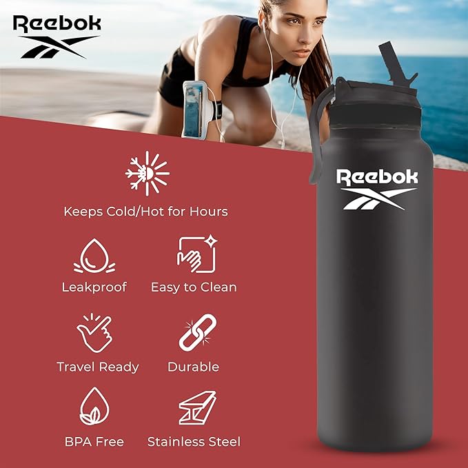 40 oz Insulated Sport Bottle with Straw | Double-Wall Vacuum | BPA-Free Stainless Steel